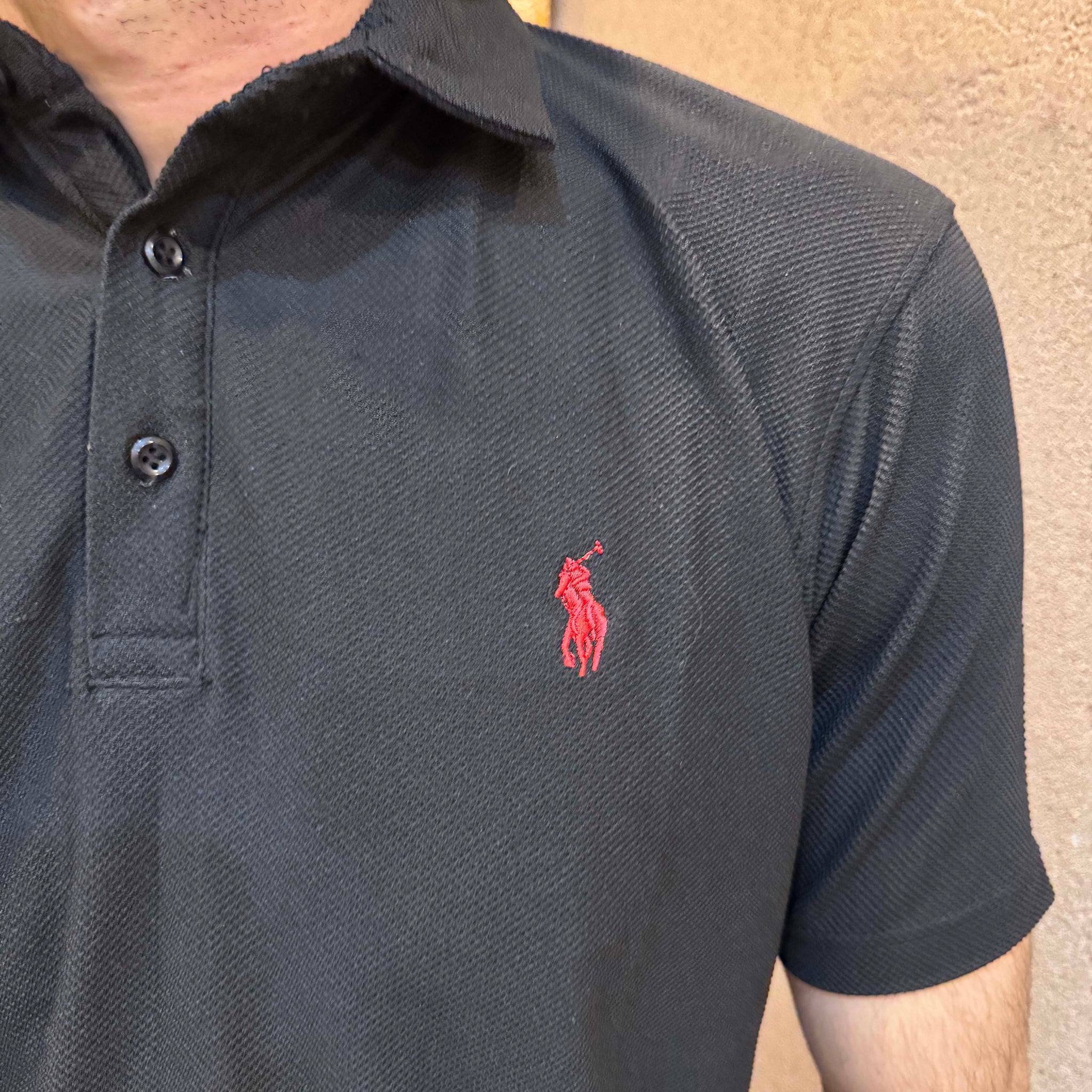 Men's Popcorn Texture  Polo Shirt Black