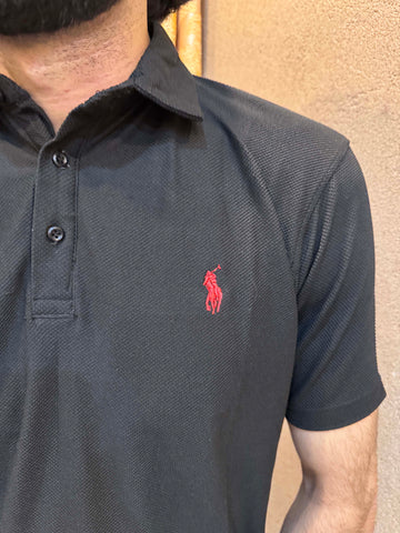 Men's Popcorn Texture  Polo Shirt Black