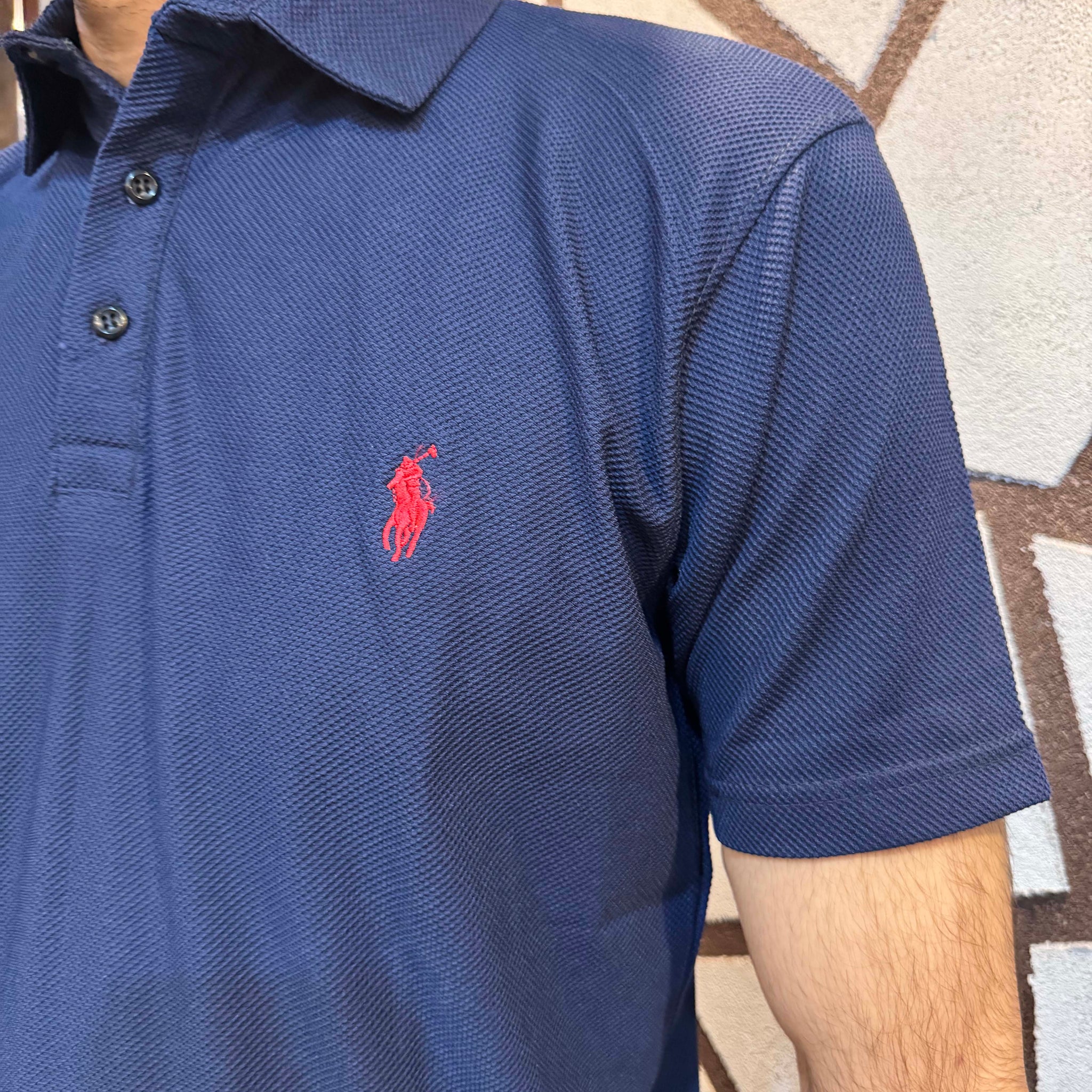 Men's Popcorn Texture  Polo Shirt Blue