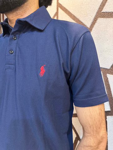 Men's Popcorn Texture  Polo Shirt Blue