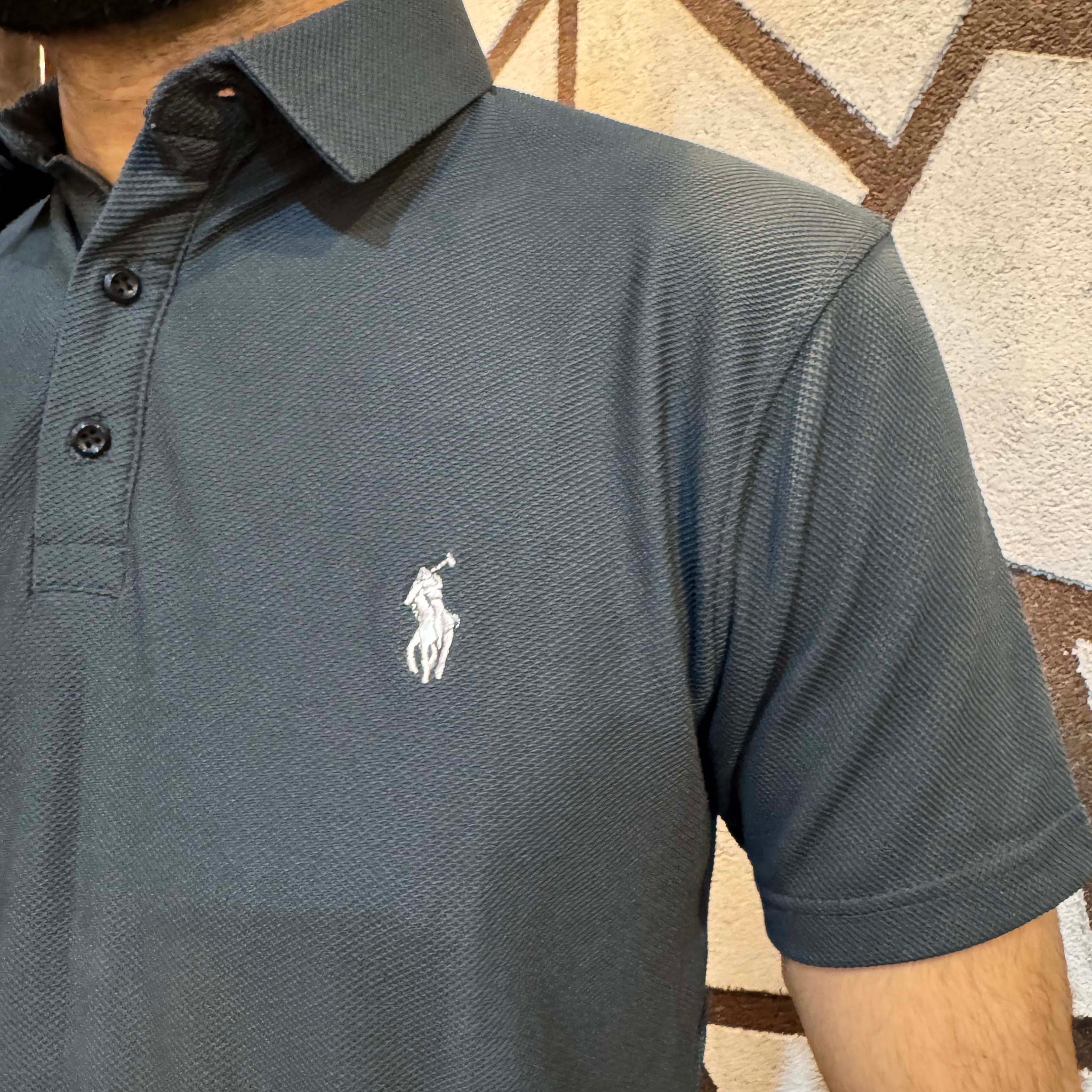 Men's Popcorn Texture  Polo Shirt Grey