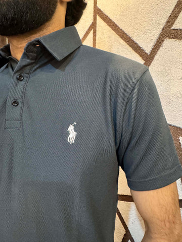 Men's Popcorn Texture  Polo Shirt Grey