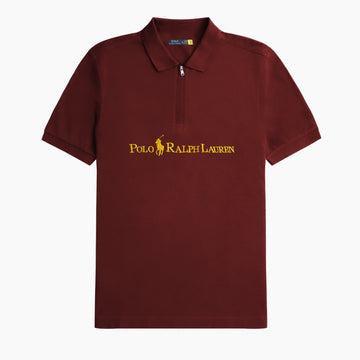 Men's Zipper Polo Shirt Maroon